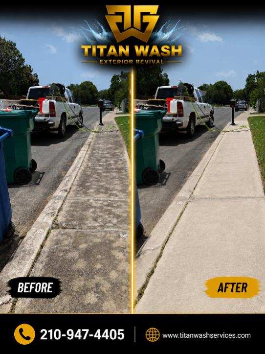 Curbside sidewalk before and after Titan Wash cleaning