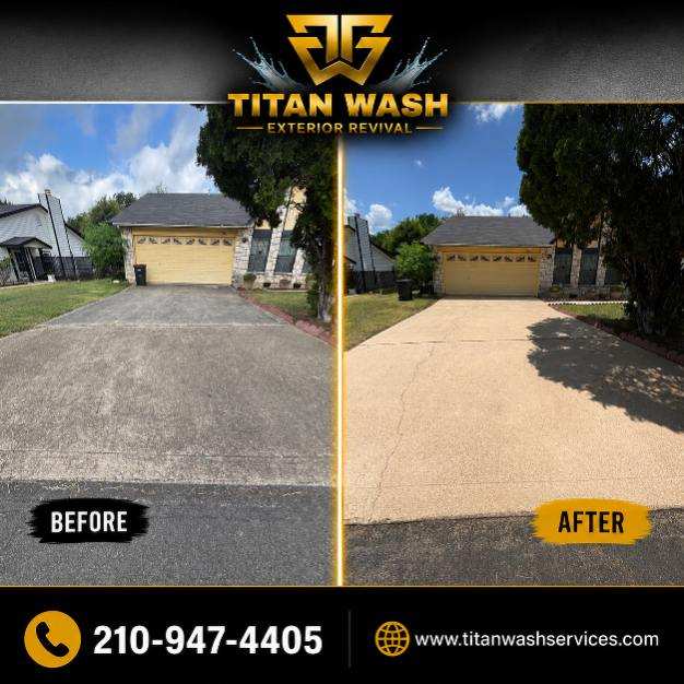 Driveway before and after Titan Wash pressure washing branded comparison