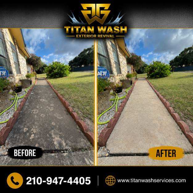 Garden walkway before and after Titan Wash pressure washing