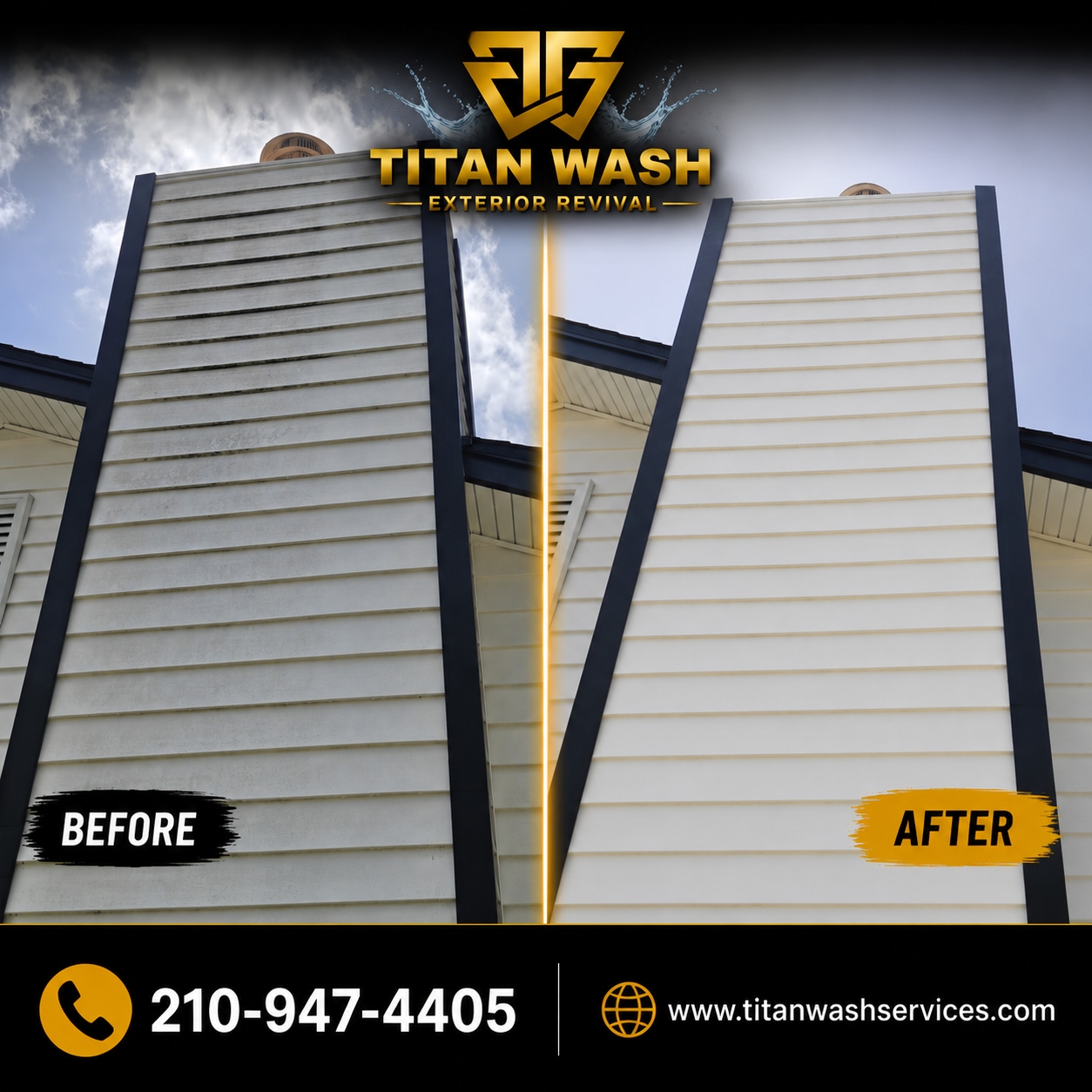 House siding before and after Titan Wash softwashing