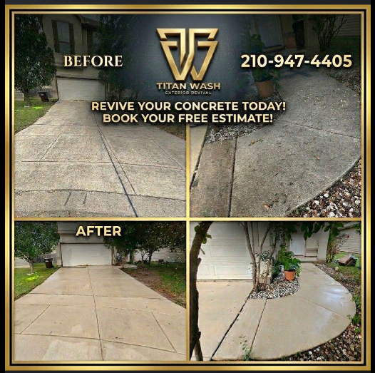 Titan Wash before and after concrete cleaning brand card